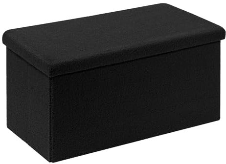Bonlife Ottoman Bench,Large Toy Storage Box with Lid,Folding Footstool with Storage for Living Room,Hallway,Boucle Fabric,Black,80x40x40cm