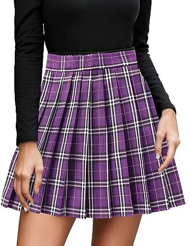 Damen Faltenrock Schulmädchen Solide Tennis Skaterröcke Basic Mini Rock Kurze Hohe Taille Schule Rock Kariert Rock Faltenröcke Minirock Kurz Skirt College Plaid Faltenrock Lässige (3-Purple, XXXL)