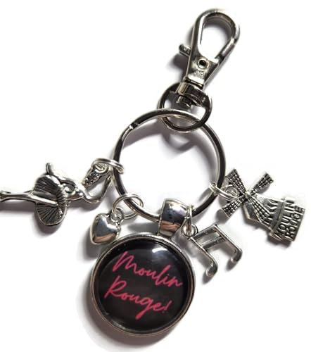 MOULIN ROUGE 20mm handmade glass cabochon bag clip keyring musical theatre lover gift, paris France love musicals birthday Xmas present