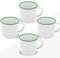 FUN FAN LINE - Set di tazze smaltate 350ml caffè/tè/calde/fredde, Mug vintage da campeggio, picnic o viaggio, Design retrò colori pieni, Leggero, portatile e resistente (Bianco con verde, 4 tazze)