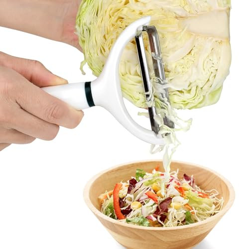 2PCS Cabbage Shredder Slicer Peeler for Coleslaw, Cabbage Cutter Grater Shredder for Sauerkraut, Large Y Peeler Wide Blade Vegetable Peeler, White with Green