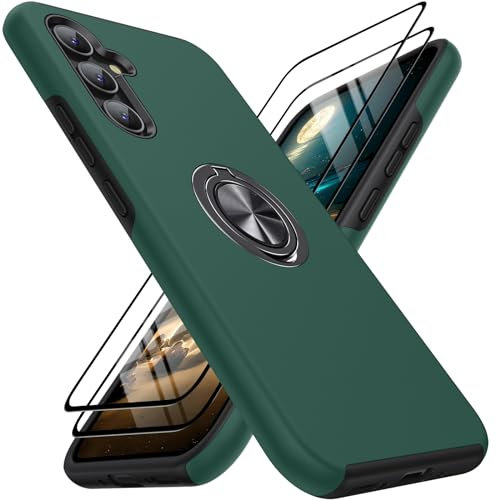 KOVASIA für Samsung A54 Hülle,für Handyhülle Galaxy A54 5G Hülle 6,4 Inch mit 2 Stück Schutzfolie, 360°Magnetischer Drehbarer Ständer, Stoßdämpfende Fallschutz Schutzhülle(TPU + PC,Dunkelgrün)