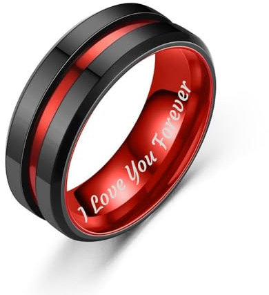 RhanY Personalized Couple Rings Set Black Promise Rings for Him and Her Customizable engagement rings for couples set red Couple Custom Wedding Rings Set Blue and Purple,Size 5-13 (Rot-Herr)
