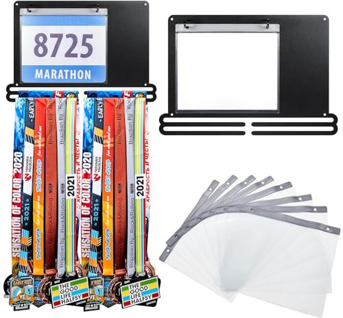 Moxweyeni Medaillen- und Startnummernhalter, Wandmontage, Medaillenaufhänger, Geschenk für Läuferinnen und Läufer, Schwarz, 40 x 27 cm, Stylish