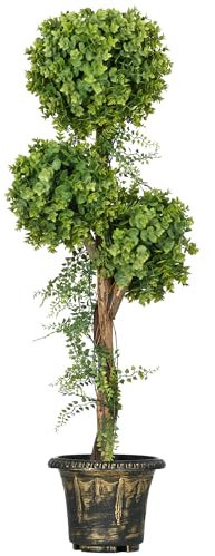 HOMCOM Planta Artificial Árbol 3 Bolas de Boj con Maceta Cemento, Interior y Exterior, Altura 115 cm
