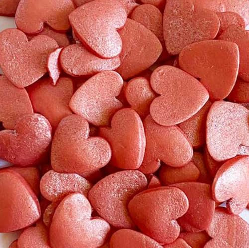 A Pinch Of - Jumbo Red Shimmer Love Hearts - Cake Topper Sprinkles - 25g Edible Shimmer Cupcake Decorations - Birthdays, Weddings & Romantic Celebrations