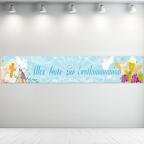 DPKOW Blau Alles Gute zur Erstkommunion Banner für Junge Kommunion Deko Blau, Junge Erstkommunion Deko Blau, Junge Erste Heilige Kommunion Deko für Innen Außen, 230 * 30cm