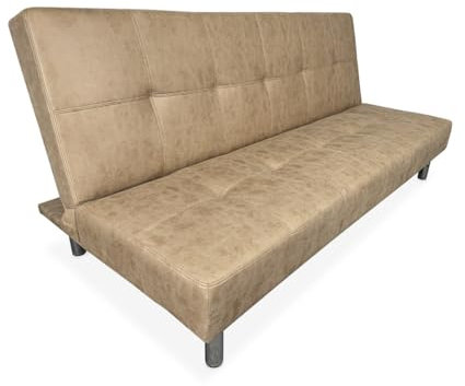 Homey - Sofá Cama Clic Clac Tipo Libro de 3 Plazas Modelo Halle, Diseño Moderno, Práctico y Funcional, Acabado en Marrón Piedra