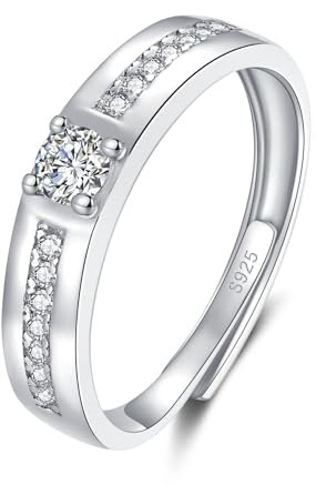 Kamise Silber Herren Ringe, 925 Sterling Silber Trauringe für Mann, Weißgold Eheringe Partner Ringe mit Zirkonia, Partnerringe Verlobungsring Hochzeitsring, Herrenringe zum Jahrestag Valentinstag