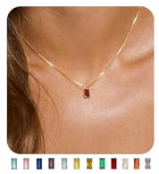 FUNEIA Kette Damen 14K Vergoldete Geburtsstein Anhänger Halskette Gold Exquisit GeburtssteinKette Frau Mädchen Mama Freundin Schön Schmuck Geburtstag Hochzeitstag Valentinstag Muttertags Geschenk