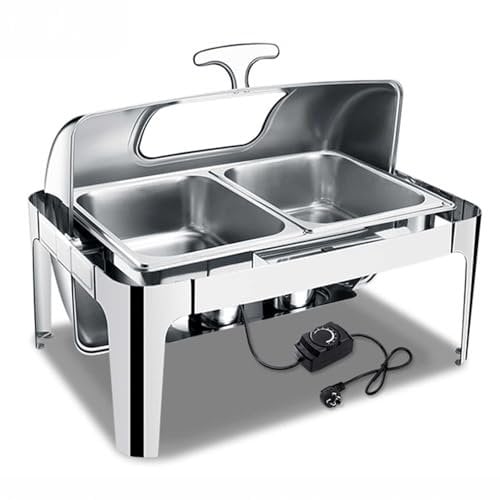 Portable Chafing Dish Buffet Set, with Roll Top Lid, food warmer Catering Tray with Lid, Stainless Steel Fuel Rack, and Water Tray - Perfect for Weddings, Parties, and Catering Events (9L/13.5L)