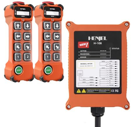 Télécommande de grue sans fil radio industriel 8 canaux Bouton Contrôleur pour 12V 24V 48V grue palan électrique 2 Émetteurs et récepteur