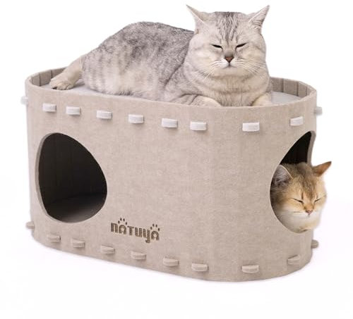 NATUYA Katzenhaus Katzenhöhle Filz Katzenbett Katzenhöhle aus stabilem Filz,pflegeleicht,faltbar (58 x 33 x 30cm，Beige)
