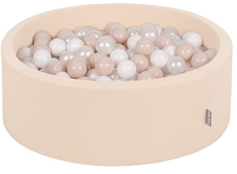 KiddyMoon Rund Bällebad Bällepool 90X30cm/300 Bälle ∅ 7Cm Ballgruben Für Babys Spielbad Kleinkinder, Beige:Pastellbeige/Weiß/Perle