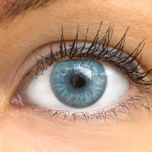 GLAMLENS Lenti a contatto colorate blu Catania Ice Blue - con porta lenti a contatto - blu naturali in silicone idrogel - 2 pezzi - DIA 14,20 - senza correzione 0.00 diottrie lente a contatto