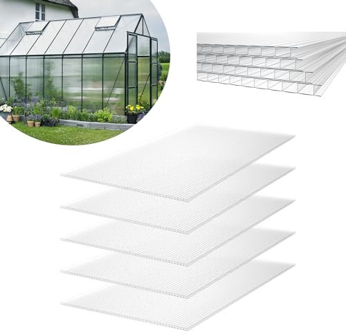 MAYTIIMO 14 Stück Polycarbonat Hohlkammerstegplatten, 4 mm Stärke, 60,5 x 121 cm, 10,25 m² Gewächshausplatte Stegplatten Doppelstegplatten, Gartenbau Carports UV-beständig und Stoßsicheren