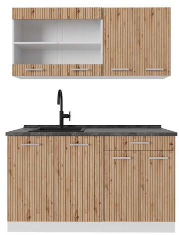 Vicco Singleküche R-Line, Küchenzeile Single, Artisan Eiche/Weiß, 140 cm, AP Anthrazit