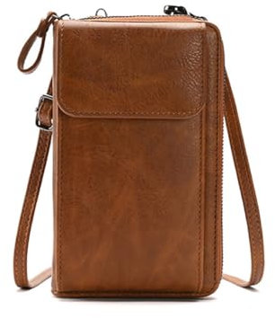 Pmnzdy Handytasche zum Umhängen Damen Geldbörse Kleine Handy Umhängetasche Leder Brieftasche RFID Schutz Crossbody Handytasche Schultertasche mit Fach Verstellbar Abnehmbar Schultergurt braun