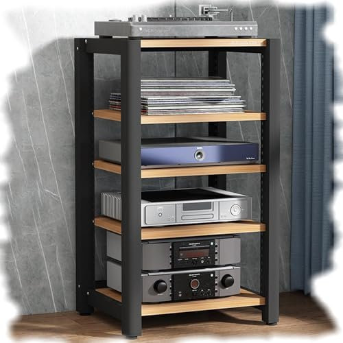 ILOOXI AV-Medienständer 2/3/4/5 Ebenen Audio Rack HiFi Regal, Höhenverstellbar HiFi-Racks Und Ständer, Eck-Stereo-Ständer, Für Verstärker/Player/TV-Zubehör (5 Tier-60x50x100cm)