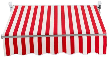 Auvent manuel à bras articulés, store de balcon avec manivelle, store de terrasse, store de soleil, réglage de l'angle de la longueur avec support mural, 150 x 100 cm, rouge/blanc