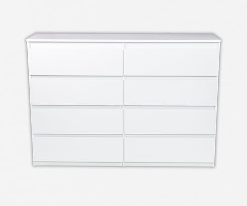 Tesconcept Kommode mit 8 Schubladen 119cm Weiß Matt, Sideboard Schrank, Mehrzweckschrank Regal Wohnzimmer Schlafzimmer Möbel | 119x100x33cm | Spanplatte Plattenstärke 16mm4