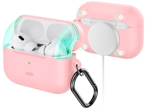 ESR Hülle für AirPods Pro 2/1, MagSafe-fähig Magnetischer Deckel, Rosa | Kompatibel mit AirPods Pro 2./1. Generation (2023/2022/2019), mit Karabiner, Cloud Soft Series