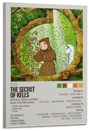 nshdahns Póster de Secret of Kells para pared, diseño vintage, decoración de habitación, pósteres estéticos para dormitorio, 60 x 90 cm, estilo marco