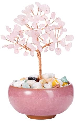 Jovivi Rose Quartz Crystal Tree,Handmade Pink Crystals Gemstone Tree of Life,Healing Crystals Spiritual Gifts for Women,Good Luck Feng Shui Money Tree Bonsai Ornament for Home Decor