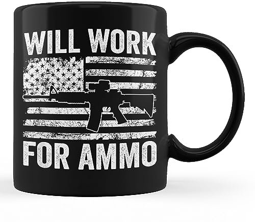 Coffee Mug Will Work For Ammo - Usa Flag Ar15 Rifle Owner Funny Black Personalised Mug Funny Ceramic Cup Safe Work Mug For Teacher Anyone Kitchen Accessories 330ML