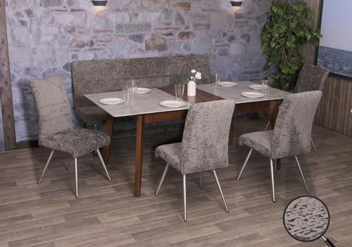 Mendler Esszimmer-Set HWC-G55, 4er-Set Stuhl + Sitzbank 180cm, Edelstahl gebürstet Stoff/Textil Chenille - dunkelgrau