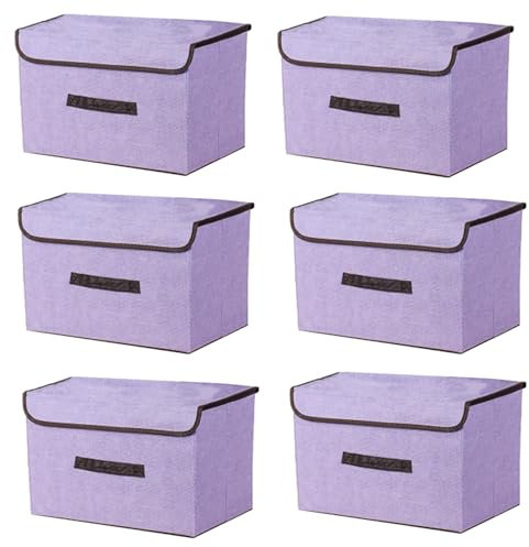 EURXLQ 6 Lila Faltbare Aufbewahrungsbox mit Deckel 36×23×24 cm,Leinen Stoff Faltbare Lagerung Bin mit Flip-Top-Deckel & Griffe,Kleidung Decke Box für Haus,Kleiderschrank