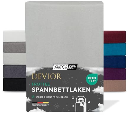 Devior Frottee Winter Spannbettlaken, Silber, 140x200 – 160x200 cm – Kuscheliges Frottee Bettlaken 160 g/m² aus Baumwolle für Matratzen bis 22 cm Höhe – Oeko-TEX Made in Green Zertifiziert