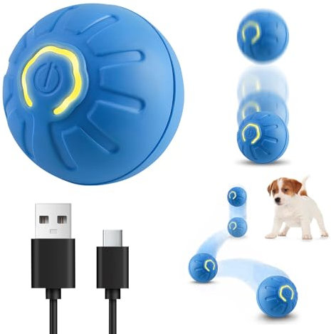 Electric Interactive Dog Toy Ball, Automatic Active Rolling Balls for Small Medium Dogs Cats, Self Moving Bouncing Jumping Rechargeable Funny Pet Toys for Boredom Puppy Cat Kitten Indoor Outdoor(Blue)