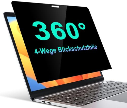 STARY 360° Blickschutzfolie für MacBook Pro 13 zoll (2016-2022) & MacBook Air 13 zoll (2018-2021),Selbstklebende 4-Wege Sichtschutz Folie,Anti Spy Anti Blendfrei und Nicht entfernbar Sichtschutzfilter
