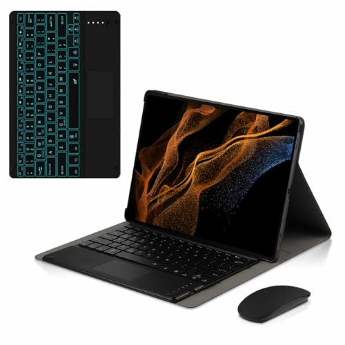 JZCZMCE Custodia con Tastiera per Samsung Galaxy Tab S10 Ultra 14,6 Pollici 2024 (SM-X920), Tastiera Retroilluminazione Magnetica Staccabile Senza Fili con Mouse Bluetooth