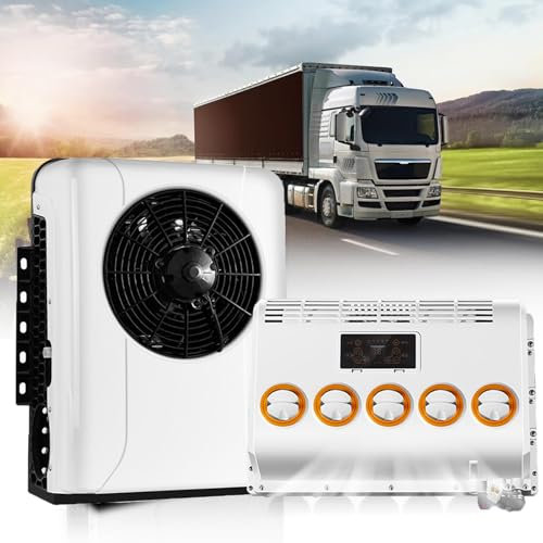 Universal Split Air Conditioner, New Energy Electric Automotive AC Unit Electric Parking Air Conditioners 12V/24V for Trucks, Semi Trucks, RV, Van, Camper Van,White-12V