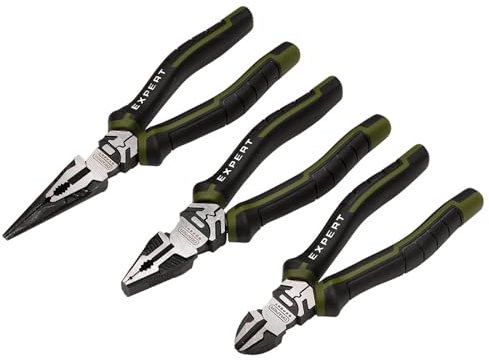 Draper Expert High Leverage Pliers Set (3 Piece) | 200mm Long Nose, 175mm Combination & 160mm Side Cutters | Heavy Duty Chrome Vanadium Steel Hand Tools