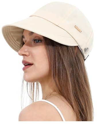 sy soul young Damen Sonnenhut mit Pferdeschwanz-Auslass Ultrabreitkrempe UV-Schutz UPF 50+ wasserabweisend Baseball Cap Strandhut(Beige)