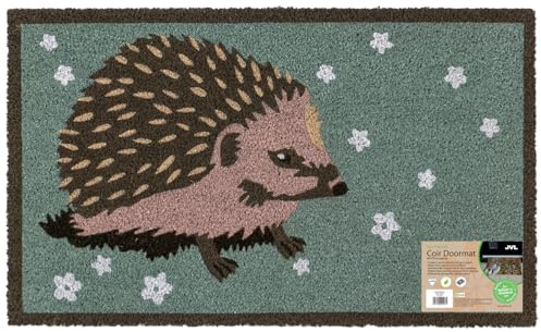 JVL Eco-Friendly Latex Backed Coir Entrance Doormat, 45x75cm - Hedgehog