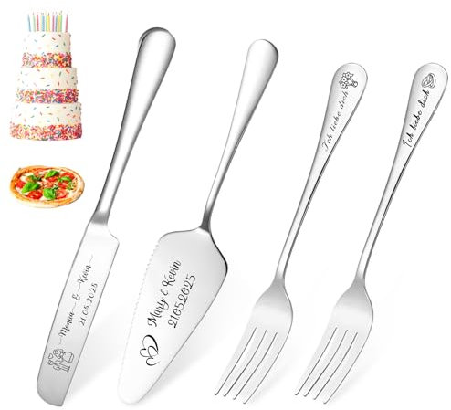 FKF Personalisiert Tortenheber Personalisierts Tortenmesser Gravur Name und Text Tortenschaufel Hochzeit Personalisiert als Geschenk zur Hochzeit Jahrestag Geburtstag (Silber)
