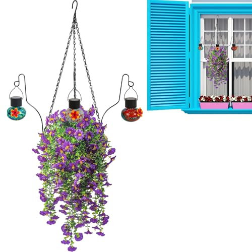 Lpsdssre Fake Flowers Outside | Colorful Outdoor Fake Flowers With Bird Feeder - Artificial Plants for Backyard Birding Spring Fall Front Door Wall Deck Porch Gazebo
