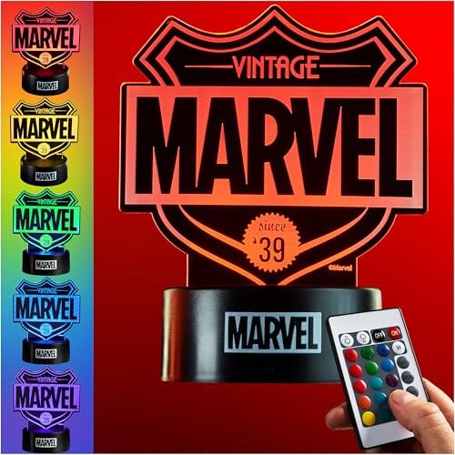 Get Trend Marvel LED Nachtlicht Lampe, 3D Illusion, 16 Farben mit Fernbedienung & 4 Lichtmodi, USB oder Batteriebetrieben, Deko Geschenk (Multi Marvel)