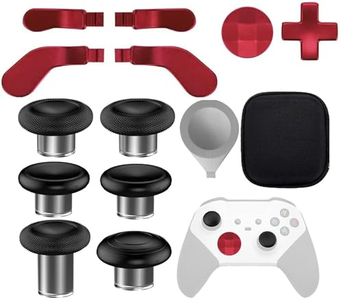 17 in 1 Accessories Kit for Xbox Elite Series 2 Controller, Full Set of Thumbsticks Replacements for Xbox Elite 2 Core with 6 Swap Joysticks, 4 Paddles, 2 D-Pads, 3 Tool and 1 Bag (Red)