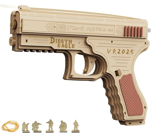 Puzzle 3D en bois pour adulte, pistolet en caoutchouc, modèle en bois, modèle de décoration de bureau, cadeau pour hommes (modèle pistolet) (pistolet à bande élastique 2)