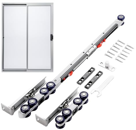 Sliding Door Track Hardware Kit Polished Steel Rollers, Heavy Sliding Frame, Anti-Jam Guide Rail, Reinforced Renovation Project for Renovation of Doors, Stylish Door Partition, Wood Metal