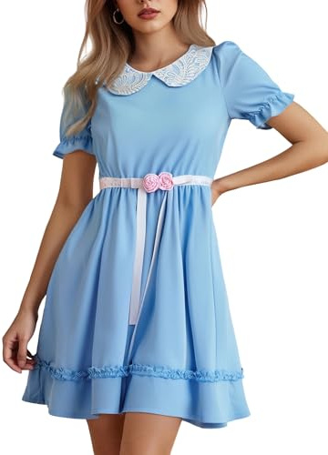 LYSINK Damen Halloween Kostüm Kurzes Puffärmel Blaues Puppenkleid Schwester Zwillinge Cosplay Lolita Minikleid für Party (D-a-Himmelblau, M)