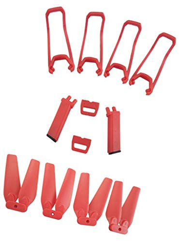 Fenteer Ersatzteile für E58 S168 JY019 Drohne - 4x Propeller, 4x Landegestell und 4x Propellerschutz, Rot