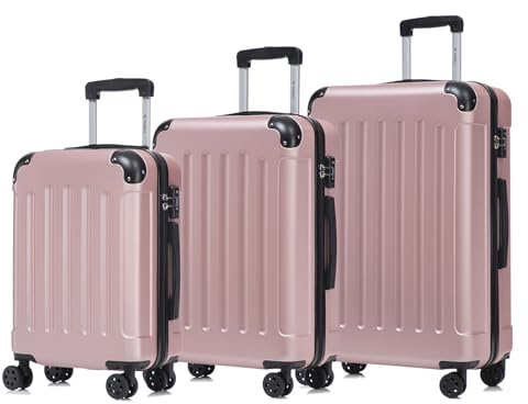 YONSLY Premium Reisekoffer TSA-Schloss,YKK-Reißverschluss Hartschalen-Koffer Trolley Kabinenkoffer Rollkoffer Suitcase Handgepäck 4 Rollen (Roségold, M-L-XL-Set)