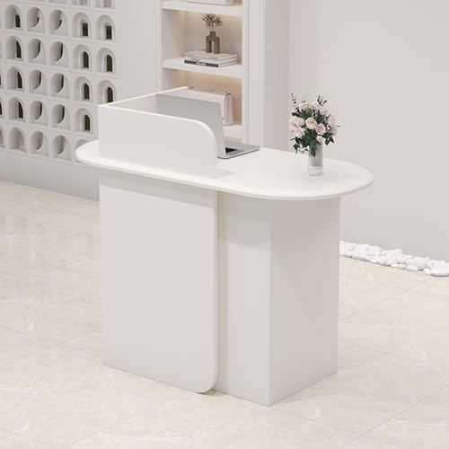 DIHRVTHC Moderner Rezeption, Empfangstheke Kosmetikstudio, Empfangstheke Rezeptionstheke Empfangstresen mit Schubladen, Rezeptionstheke Holz für Büro, Hotel, Salon(Wit)