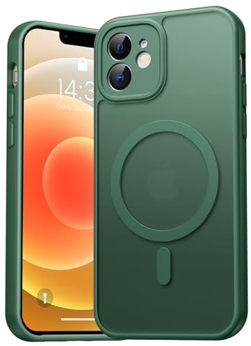 EASDNB für iPhone 12 Hülle für Magsafe mit Kameraschutz, Magnetisch Handyhülle für iPhone 12 Stoßfeste Kratzfeste Durchscheinende Matt Rückseite Schutzhülle für iPhone 12 Case, Grün